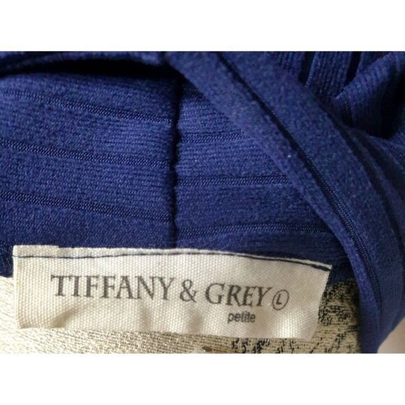 Tiffany & Grey Open Front Ribbed Cardigan Lg Petite Navy Blue Long-Sleeve - Picture 5 of 5